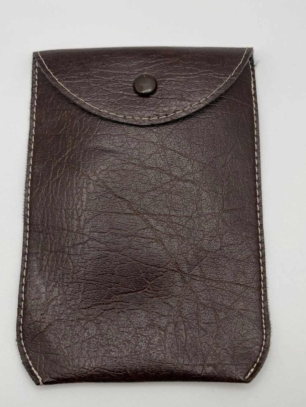Vintage Brown Faux Leather Pouch 6x4 Case Sleeve Snap Button Glass Holder